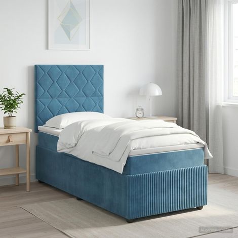 vidaXL Lit boxspring LED avec matelas Bleu 100 x 200 cm Velours (1/5)