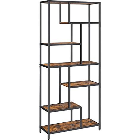 Vasagle – Bibliothèque sur pieds 6 niveaux – Étagère de rangement marron rustique et noir – Dimensions 30 x 80 x 180 cm – Panneau d’aggloméré et acier (1/5)