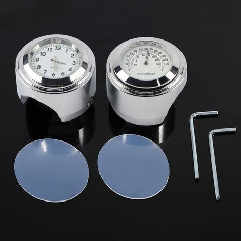 7/8 "1" support de guidon de moto montre cadran horloge thermomètre température blanc (1/5)