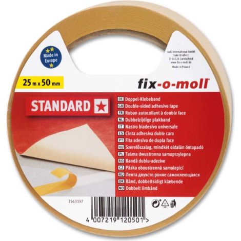 FIX-0-MOLL - 25mt x 50mm - NASTRO BIADESIVO STANDARD - PER USO QUOTIDIANO - RESISTENTE AGLI STRAPPI