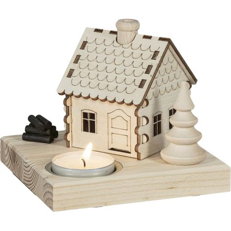 Räucherhaus Deko Holz für 1 Teelicht 11,5 cm Räucherfigur