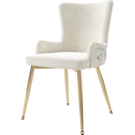 Juego de 6 sillas de comedor tapizadas en terciopelo beige con patas metálicas doradas HOMVRA (1/5)
