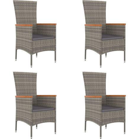 4 pcs Chaises de jardin avec coussins, Fauteuils Extérieur, Sièges confortable Résine tressée Gris BGT97402 (1/5)
