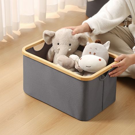 Zweiteiliger, faltbarer Aufbewahrungskorb mit Bambusgriff, 38 x 26 x 20 cm, faltbare Stoffbox, Wäschekorb, Aufbewahrungskorb für Zuhause, Kleiderschrank-Organizer, Spielzeugaufbewahrungsbehälter