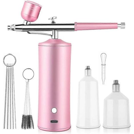 Kit aérographe avec compresseurseringue à oxygène et buse de 0,3 mmpour hydratation de la peaunail art et tatouage (rose). (1/5)