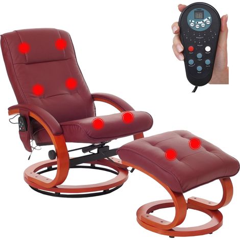 Fauteuil de Relaxation Massage Pescatori II, avec Pouf, Bordeaux (1/5)