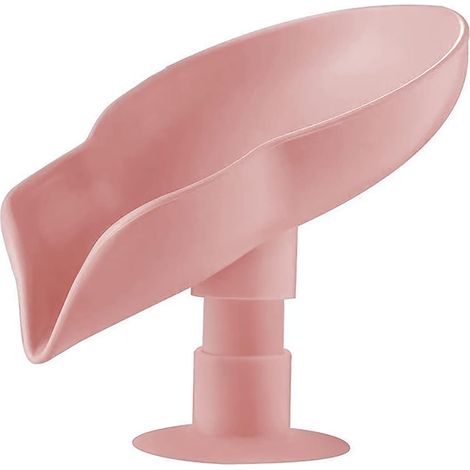 Porte-savon en plastique durable en forme de feuille à vidange automatique (rose)