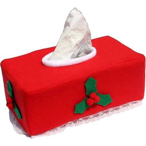 Boîte à mouchoirs de Noël, motif baies rouges et feuilles vertes, serviette en tissu non tissé, idéale pour la maison, la chambre, le salon et les fêtes de Noël. (1/5)