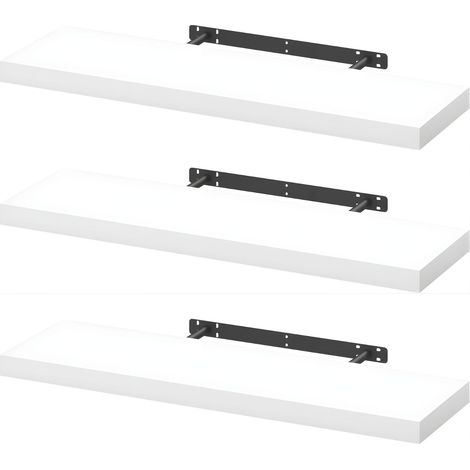 3 Mensole da parete Rettangolari in Legno MDF colore bianco - Misura 100x23,5x4 cm - Ripiano sospeso con staffe in metallo (1/5)