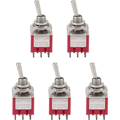 5Pcs Interrupteur à Bascule à 3PDT 9 Broches 6mm 2A / 250VAC 5A / 120VAC ON-ON 2 Position (1/5)