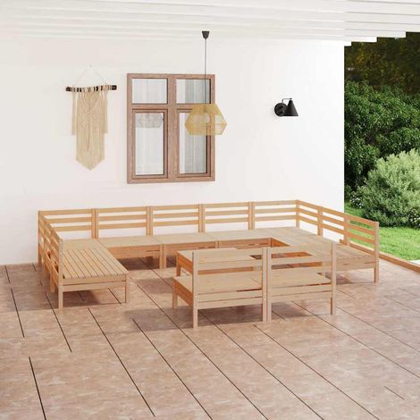 Salon de jardin 12 pcs Ensemble Table et Chaise de Jardin - Bois de pin massif BV227411 - BonneVie (1/5)