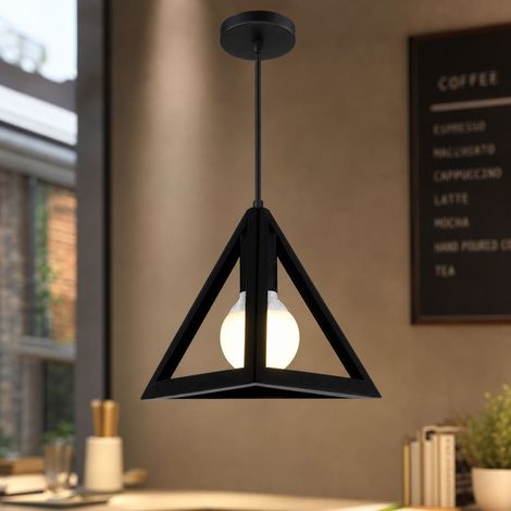 Suspension triangle industrielle noire design géométrique moderne pour bar café couloir entrée diamètre 25cm câble réglable 150cm (1/4)