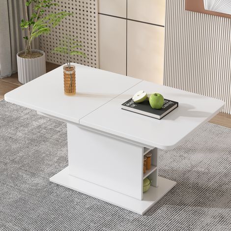 Mesa de comedor extensible con almacenamiento blanca en tablero de partículas y metal (1/5)
