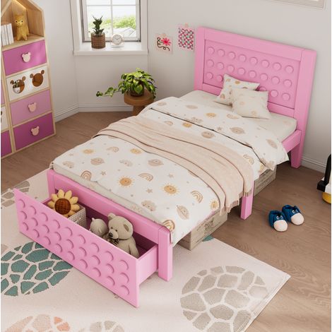 letto 90x200 con cassetto design a blocchi legno rosa OKMYHOME (1/5)