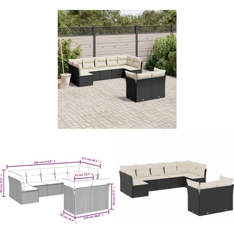 Salon de jardin 9 pcs avec coussins noir résine tressée - Ensemble Salon De Jardin - Mobilier De Jardin - Salon Extérieur - Canapé Jardin - Résine Tressée - Home & Living (1/3)