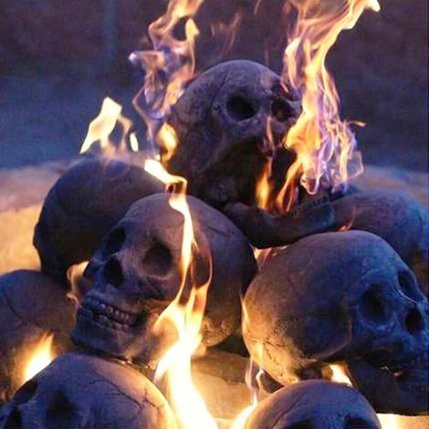 Bûche squelette en céramique ignifugée, représentant une tête humaine, pour feu de camp ou décoration d'Halloween (1/5)