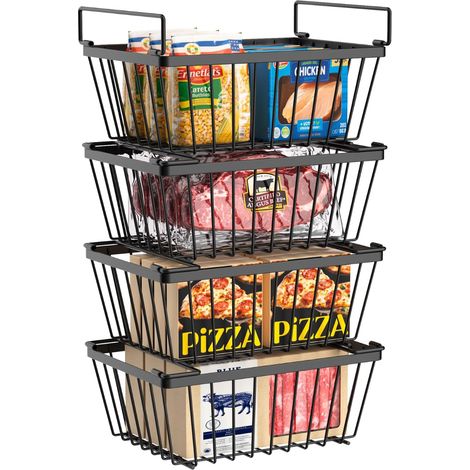 4 Panier congélateur empilable, poignées latérales, organisation alimentaire, pour congélateur coffre 7 Cu.FT, noir (1/5)