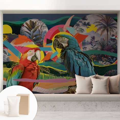 Papier peint intissé avec imprimé pour décoration intérieure pour rénovation a motif - Colle incluse gratuite Oiseaux exotiques 208x146 cm (1/5)
