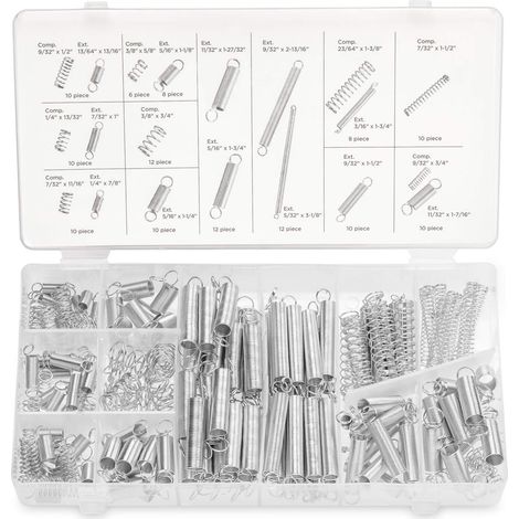 Assortiment de ressorts Ensemble de 200 ressorts de compression et d'extension en acier zingué (1/5)