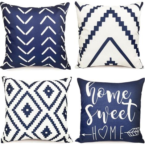 Housse de Coussin 45x45 cm, Lot de 4 Housses de Coussin Géométriques Bleu Style Nordique Minimaliste Taie d'oreiller Décorative Carrée en Polyester (1/5)