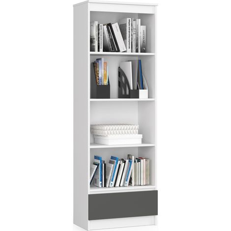 Librería AKORD R60 Blanco 60 cm 1 cajón frente en color Grafito Gris 4 estantes 60x35x180 cm
