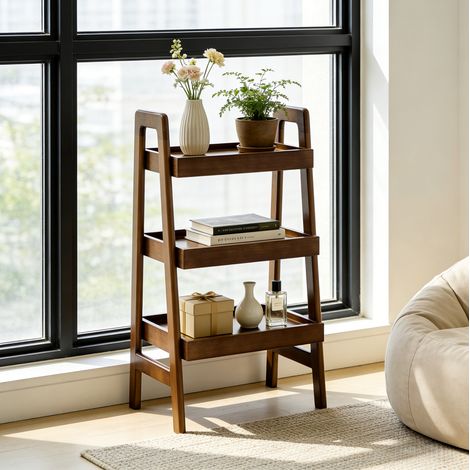 Meuble de rangement échelle 3 niveaux ouvert 80 x 45 x 32 cm en bois coloris noyer HAVRYA (1/5)
