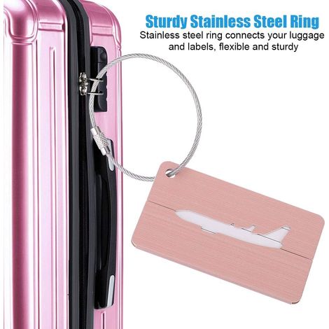 Étiquettes à Bagages, 5 pièces en Alliage d'aluminium Bagages de Voyage étiquette de Valise de Bagage étiquette de Carte d'identité Rapidement repérer la Valise de Bagage Accessoires Voyage (Or Rose)