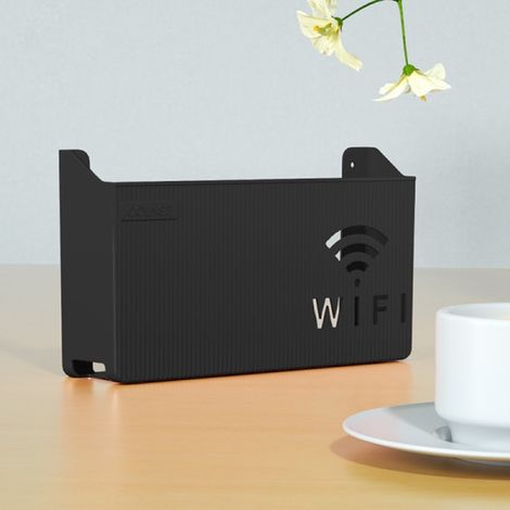 Support mural WiFi en ABS noir, boîte de rangement pour routeur sans fil, étagère de fixation murale, organiseur de câbles et accessoires, 1 pièce (1/5)