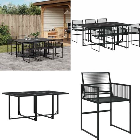 7-tlg. Garten-Essgruppe Schwarz Poly Rattan - Gartentisch - Gartenmöbelset - Esstisch - Outdoor Essgruppe - Terrassenmöbel - Home & Living