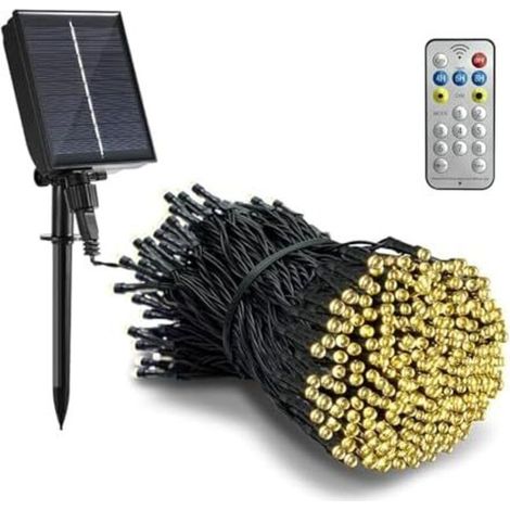 Bardusch-Guirlande Noel Exterieure Solaire, 20M 200 LED Guirlande Lumineuse Solaire avec Télécommande, 8 Modes, Etanche, Décoration pour Jardin, terrasse, Balcon (Blanc Chaud)