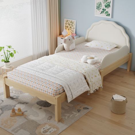 lit chambre couchage 90 par 200 bois protection beige HAVRYA (1/5)