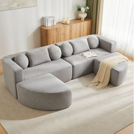 FloraGrace Sofa modulable B292 x D165 x H68 cm, chenille gris, fonction couchage, sans montage (1/5)