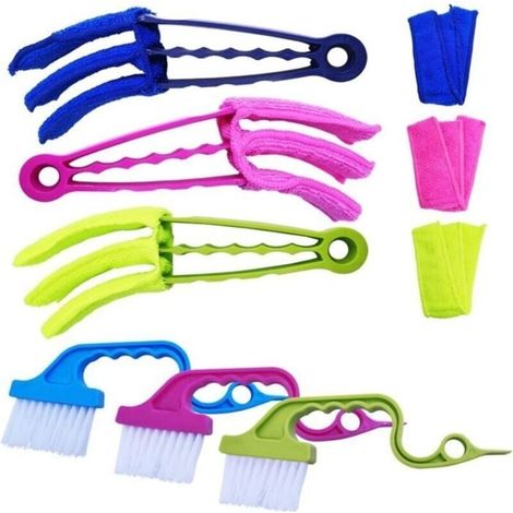 Lot de 9 Outils de Nettoyage pour Volets roulants, Lot de 3 brosses à avec 3 Manchons Amovibles en Microfibre et 3 brosses (1/5)