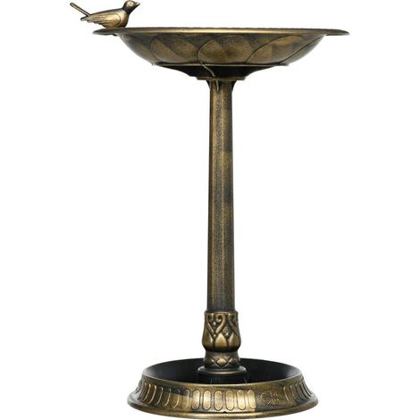 Bain d\'oiseaux Abreuvoir, mangeoire pour Oiseaux jardinière 2 en 1 dim. Ø 50 x 72H cm polypropylène Bronze Antique (1/5)