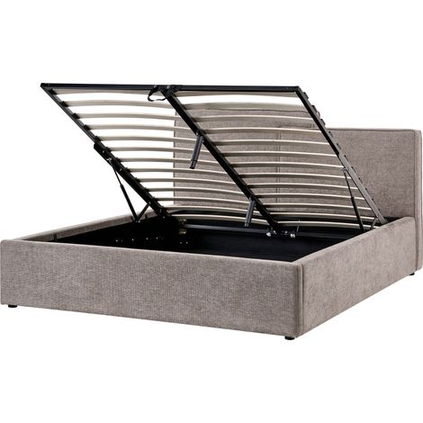Lit avec Coffre de Rangement Style Scandinave 160 x 200 cm Tissu Taupe Lagarde