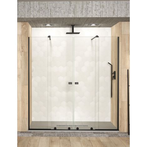 Mampara de Ducha Frontal - 2 Hoja Fija + 2 Puerta Corredera - Modelo Arabela Negro 4 (Adaptable de 134 a 144 cm) (1/5)