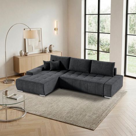 Canapé d'angle convertible gauche 4 places avec coffre Jonas Gris anthracite (1/5)