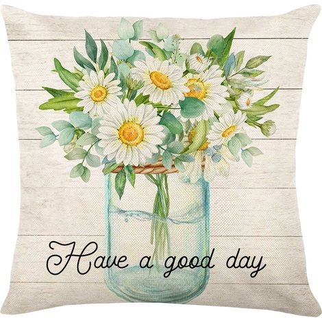 Housse De Coussin - Lin - Motif Guirlande Verte - 45 x 45 cm - Pour Canapé Ou Décoration Intérieure - 1 Pièce (1/4)