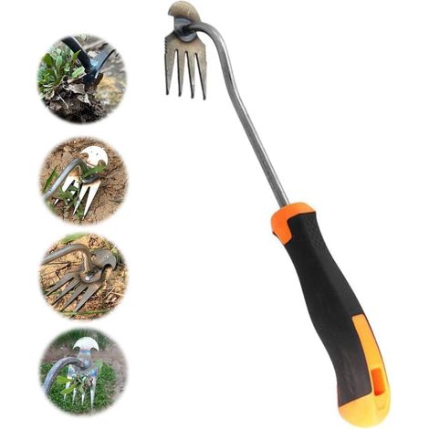 Désherbeur, outil de désherbage, manche long en caoutchouc, outil de désherbage à 4 dents,OUYLAF (1/5)