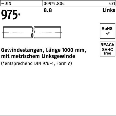 Gewindestange DIN 975 links M12 -LHx 1000mm 8.8 1 Stück