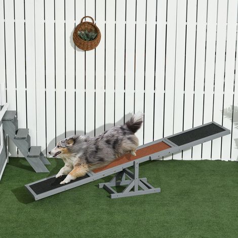 Balançoire d'agilité pour chiens, équipement de dressage canin, bois de sapin pré-huilé, feutre bitumé antidérapant, gris et noir