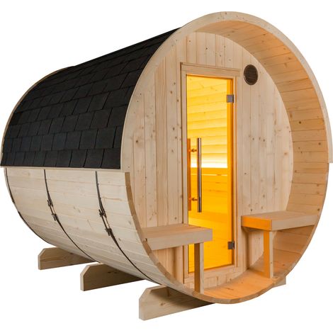 Harvia Kuusi 240 Panorama Canopy Fasssauna aus Fichte Saunafass Ø220x240cm