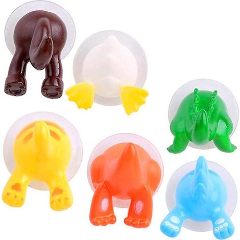 Lot de 6 crochets ventouse en forme d'animaux mignons, patères adhésives pour salle de bain enfant chambre bébé déco (1/5)
