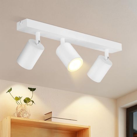 Ceiling light with 3 rotating GU10 spotlights (350°), white metal, for living room/hallway lighting (1/5)