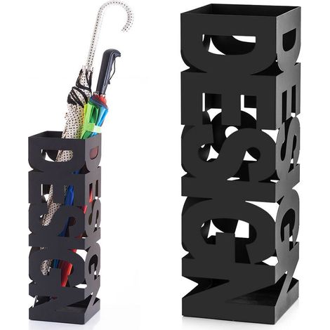 Portaombrelli in Ferro Design Quadrato Stand Nero Vaschetta Salvagoccia