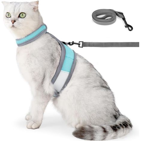 Ensemble Harnais et Laisse pour Chat,Veste en Maille Réfléchissante avec Boucle en Métal en Forme de D pour Chats,Activités D'entraînement de Jogging et de Marche, L (1/5)