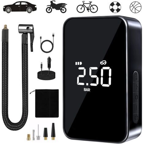 Compresseur à Air Portatif, 6000mAh Mini Gonfleur Electrique, 150PSI Pompe Vélo Electrique, Compresseur avec Affichage Numérique Lumière LED et Port C USB pour Pneus de Moto, Voiture, Vélo, etc