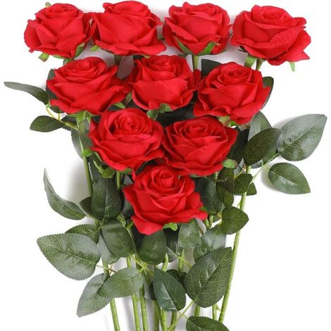 Rose Artificielle Fleurs De Soie Bouquet Home Office Arrangements De Mariage Rouge (10 PCS) (1/4)