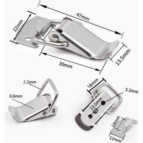 Boucle de verrouillage de bagage boucle à ressort en acier inoxydable - boîte en bois universelle, 4722mm, 2pcs (1/4)