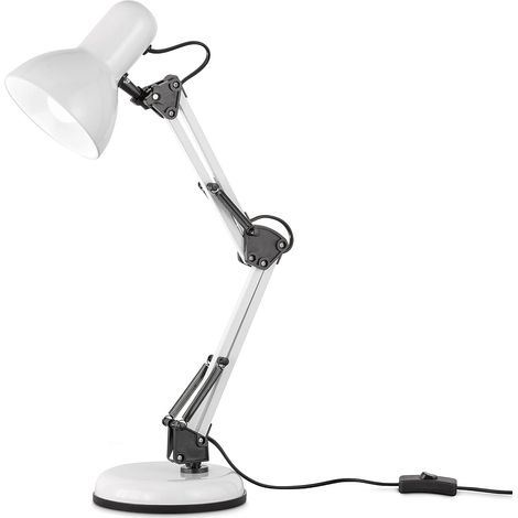Lampe de table, lampe de chevet de style industriel, réglable, lampe de lecture en métal blanc et noir, avec interrupteur (1/5)